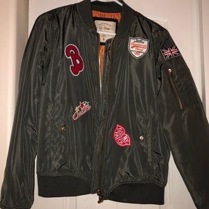 Army green bomber jacket with patches